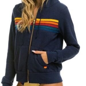 Aviator Nation Dark Gray Hoodie with Rainbow Stripes